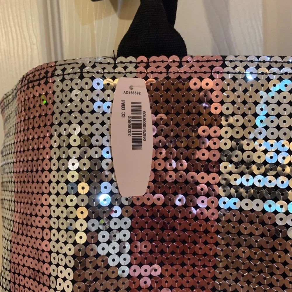 NWT Victoria’s Secret Black/Silver/Pink Sequin Canvas Tote Bag
